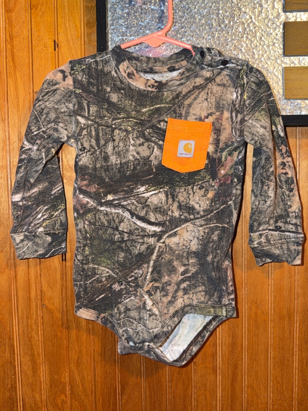 Carhartt Toddler Camo Long Sleeve Bodysuit with Orange Pocket